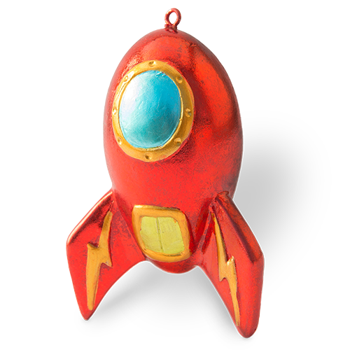 A red spaceship metal toy.