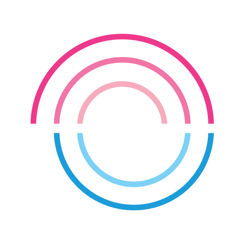 A spinning circle with upward and downward semi circles in shades of pink, creating a gradient effect.