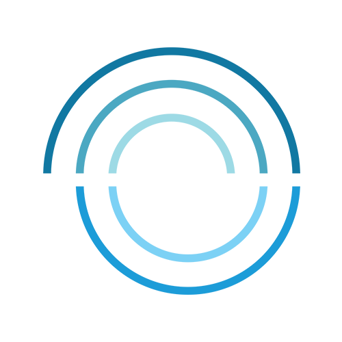 A spinning circle with upward and downward semi circles in shades of blue, creating a gradient effect.