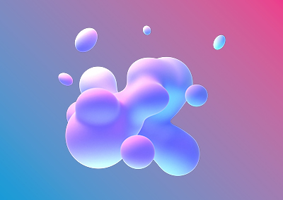 Abstract design featuring soft, colorful bubbles and organic shapes on a gradient background of pink and blue hues.